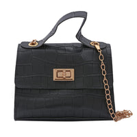 ROYAL SIAMESE Black Croc Embossed Faux Leather Mini Handbag (6.69"x2.76"x54.72") with Detachable Chain Shoulder Strap