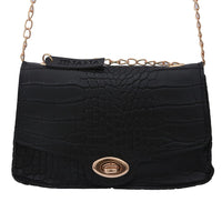 ROYAL SIAMESE Black Croc Embossed Faux Leather Mini Handbag with Detachable Chain Shoulder Strap