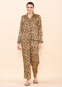 TAMSY Brown Poly Satin Nightwear Set - L