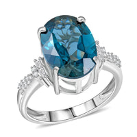 London Blue Topaz and Natural White Zircon Ring in Platinum Over Sterling Silver 8.10 ctw
