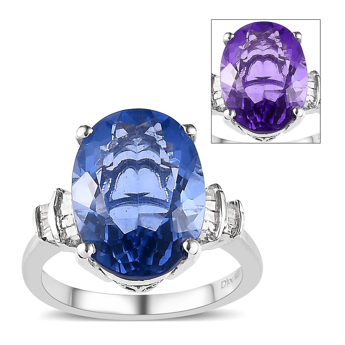 Color Change Fluorite, Diamond Ring in Platinum Over Sterling Silver (Size 10.0) 6.90 ctw