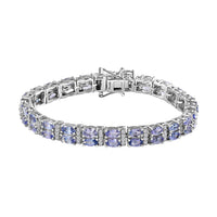 Tanzanite and Natural White Zircon Double Row Tennis Bracelet in Platinum Over Sterling Silver (6.50 In) 13.40 Grams 12.25 ctw
