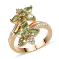 Merelani Mint Garnet and Moissanite VS-EF Bypass Floral Ring in Vermeil Yellow Gold Over Sterling Silver 1.50 ctw - Sticky add to cart bar