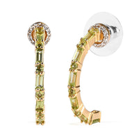 Arizona Peridot and White Zircon J Hoop Earrings in Vermeil Yellow Gold Over Sterling Silver 1.90 ctw