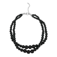 Turquoise Color Wooden Beaded Double Row Necklace 18 Inches in Stainless Steel