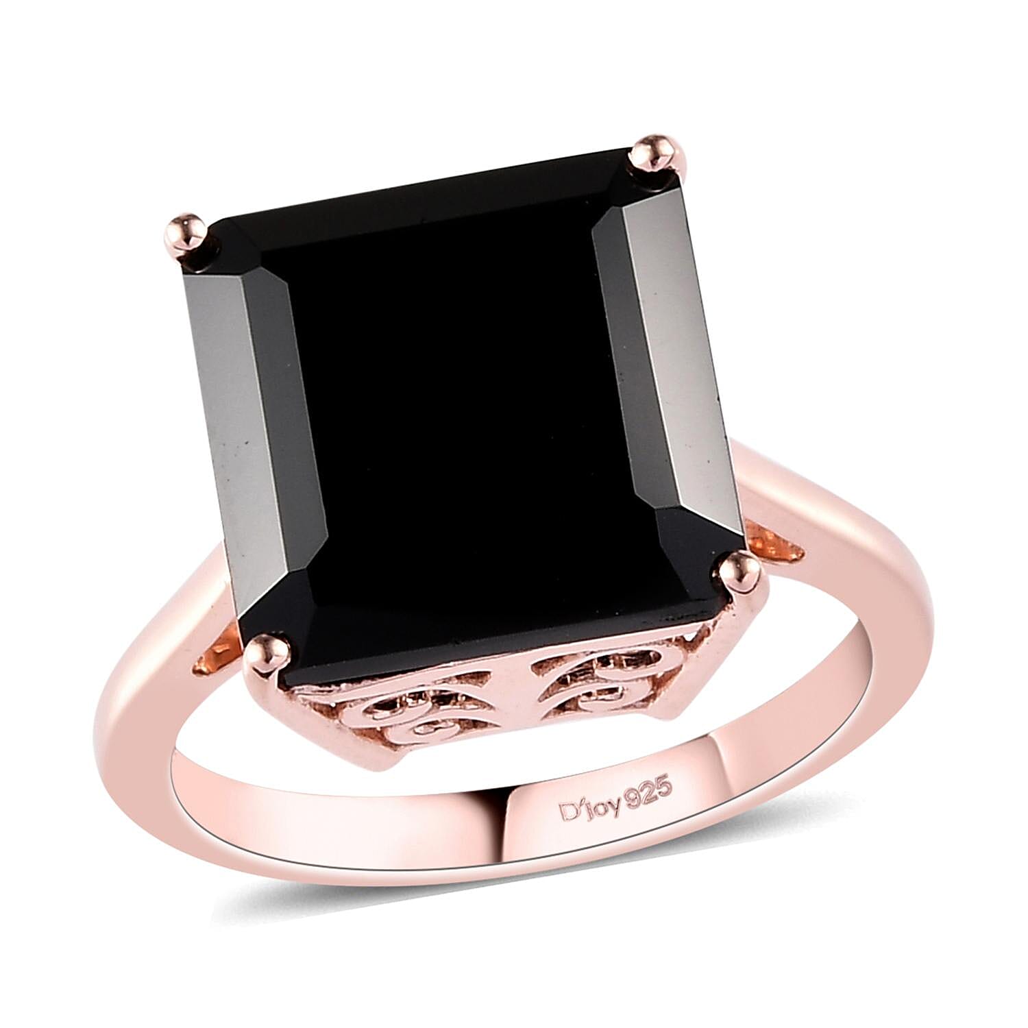 Asscher Cut Natural Thai Black Spinel Solitaire Ring in Vermeil Rose Gold Over Sterling Silver (Size 10.0) 11.00 ctw