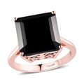 Asscher Cut Natural Thai Black Spinel Solitaire Ring in Vermeil Rose Gold Over Sterling Silver (Size 10.0) 11.00 ctw - Sticky add to cart bar