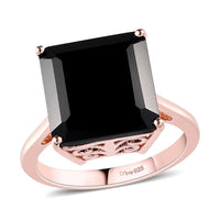 Asscher Cut Natural Thai Black Spinel Solitaire Ring in Vermeil Rose Gold Over Sterling Silver (Size 10.0) 11.00 ctw