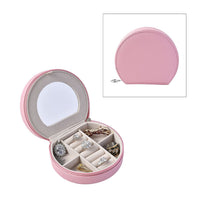 Pink Double Layer Faux Leather Jewelry Box with Zipper (4.9"x4.3"x2")