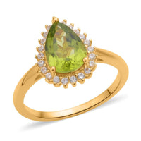Premium Peridot, Natural White Zircon Halo Ring in Vermeil YG Over Sterling Silver (Size 10.0) 2.25 ctw