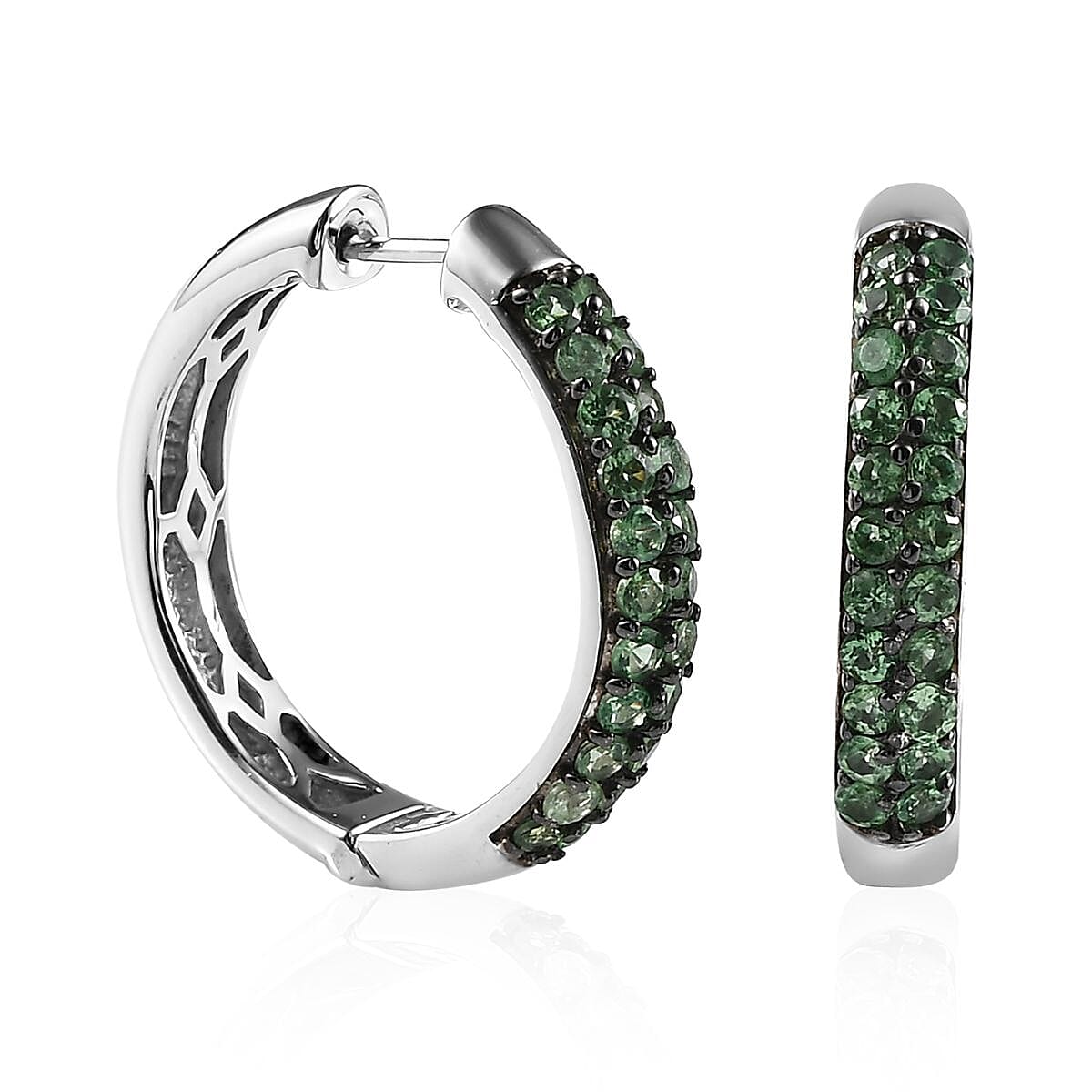Merelani Mint Garnet Hoop Earrings in Platinum Over Sterling Silver 1.85 ctw