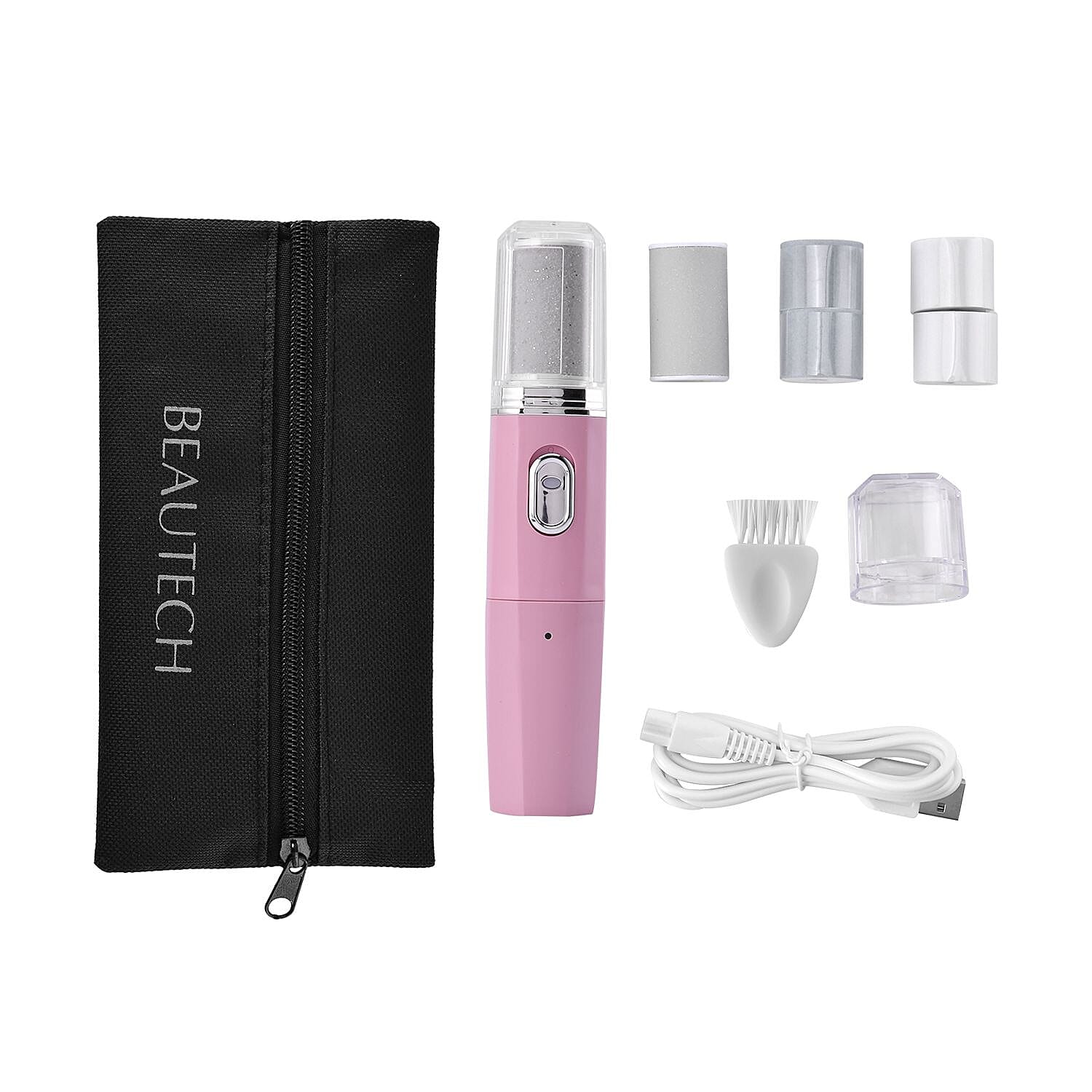 4 in 1 Callus Remover & Nail Polisher with Velvet Storage Bag - Pink (6.69"x1.37"x1.25")