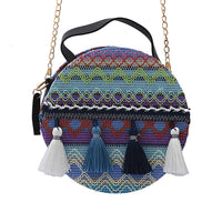 ROYAL SIAMESE Blue Bohemian Pattern Faux Leather Mini Handbag (7.09"x1.97"x7.09) with Shoulder Strap