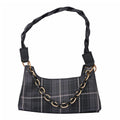 ROYAL SIAMESE Black Color Check Pattern Faux Leather Mini Handbag (3.72"x2.01"x1.08") with Handle Drop and Shoulder Strap - Sticky add to cart bar