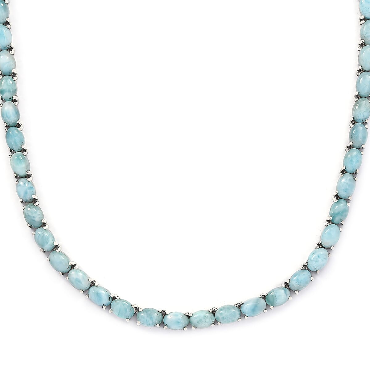 Larimar Tennis Necklace 18 Inches with Sea Horse Lock in Platinum Over Sterling Silver 51.15 ctw