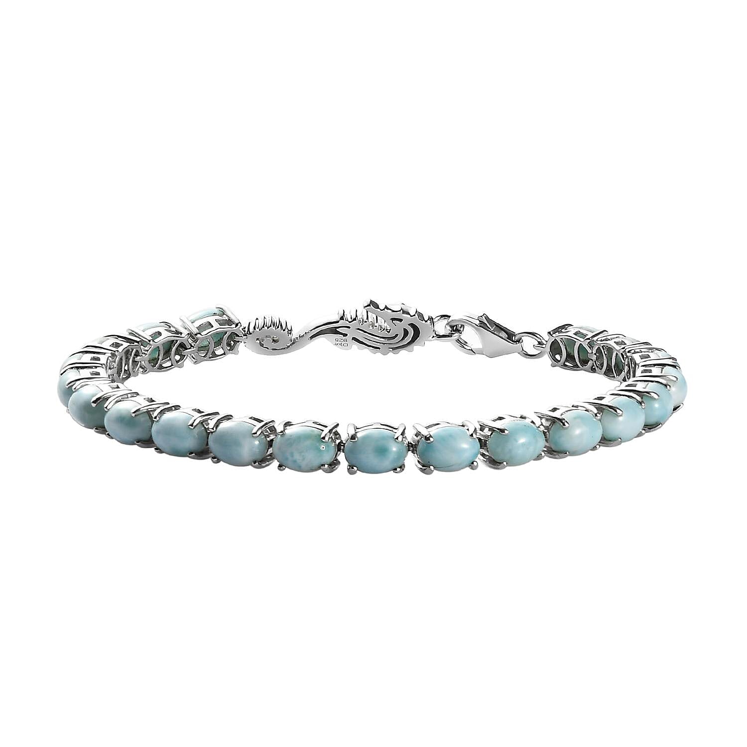 Larimar Tennis Bracelet with Sea Horse in Platinum Over Sterling Silve (7.25 In) 17.35 ctw (Del. in 7-10 Days)