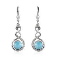Larimar and White Zircon Lever Back Earrings in Platinum Over Sterling Silver 3.40 ctw
