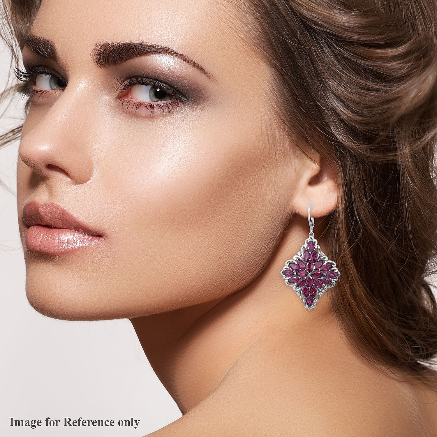 Orissa Rhodolite Garnet and Natural White Zircon Sparkle Earrings in Platinum Over Sterling Silver 11.00 ctw