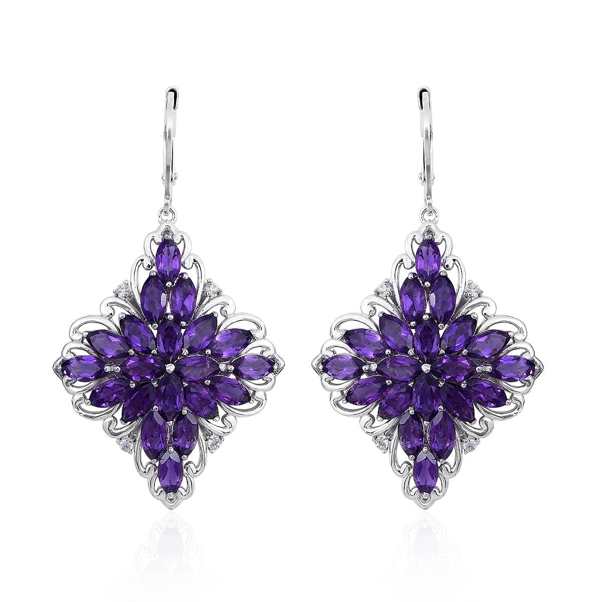 Orissa Rhodolite Garnet and Natural White Zircon Sparkle Earrings in Platinum Over Sterling Silver 11.00 ctw