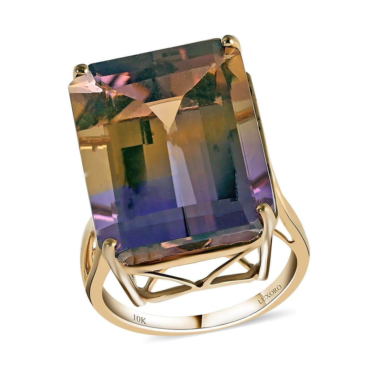 LUXORO 10K Yellow Gold AAA Anahi Ametrine Solitaire Ring 3.60 Grams 23.85 ctw