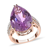 Certified & Appraised ILIANA 18K Rose Gold AAA Patroke Kunzite and G-H SI Diamond Halo Ring 6.35 Grams 23.70 ctw