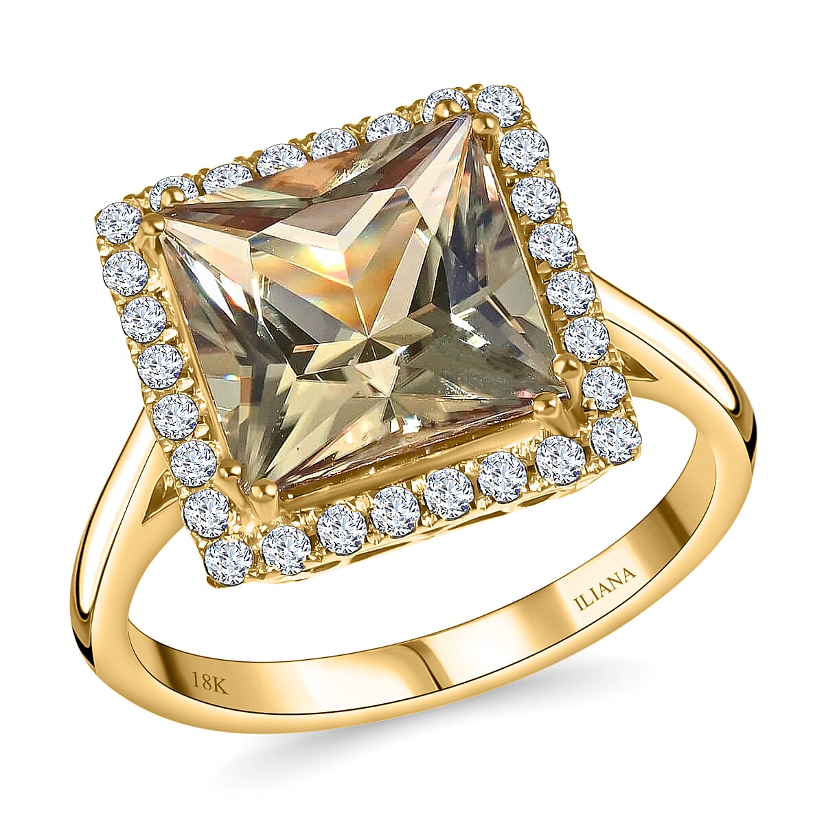 Certified & Appraised ILIANA 18K Yellow Gold AAA Turkizite and G-H SI Diamond Halo Ring 4.15 Grams 4.10 ctw