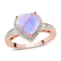 Moon Glow Moonstone and Natural White Zircon Heart Ring in Vermeil Rose Gold Over Sterling Silver (Size 10.0) 2.60 ctw - Sticky add to cart bar