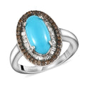 AMERICAN Natural Sleeping Beauty Turquoise, Natural Champagne and White Diamond Halo Ring in Rhodium & Platinum Over Sterling Silver 2.50 ctw - Sticky add to cart bar