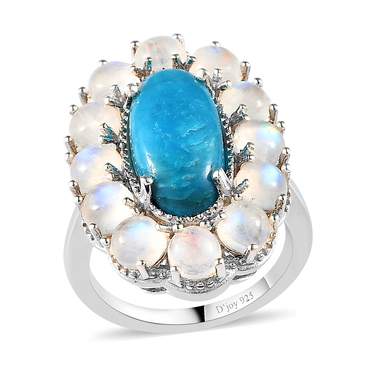 Premium Peruvian Opalina and Moon Glow Moonstone Cocktail Ring in Platinum Over Sterling Silver (Size 5.0) 6.35 ctw