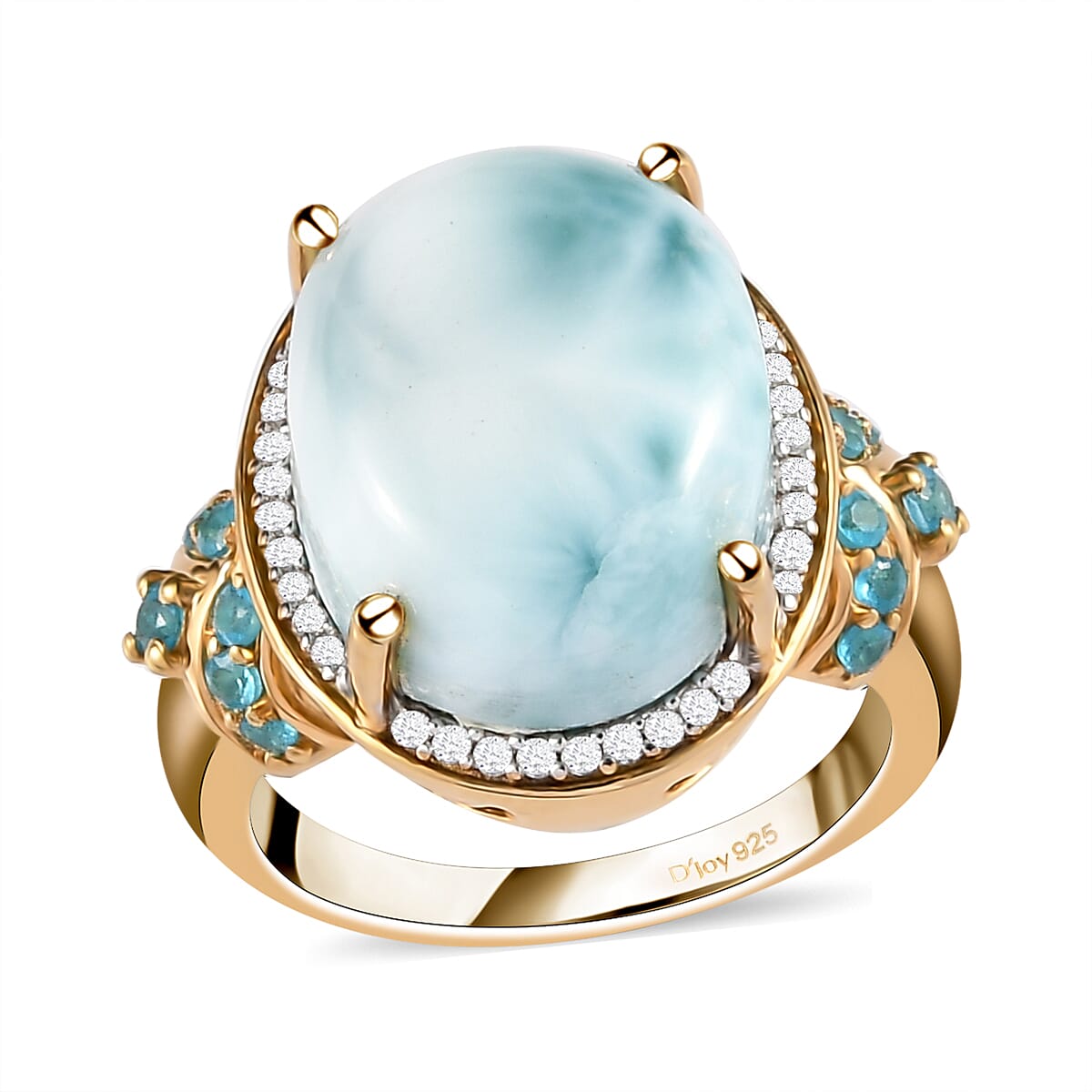 Larimar and Multi Gemstone Ring in Vermeil Yellow Gold Over Sterling Silver (Size 10.0) 10.75 ctw