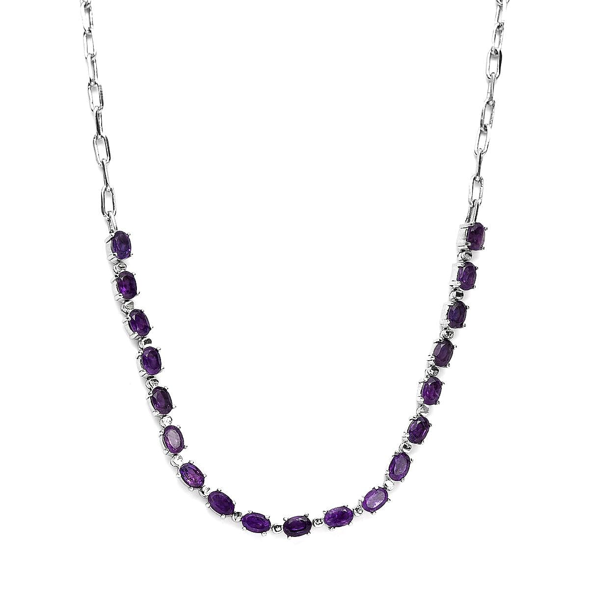 Multi Gemstone Paper Clip Chain Necklace 20 Inches in Platinum Bond and Stainless Steel 9.50 ctw