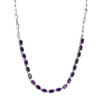 Multi Gemstone Paper Clip Chain Necklace 20 Inches in Platinum Bond and Stainless Steel 9.50 ctw