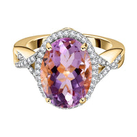 Rose De France Amethyst and White Zircon Ring in 14K YG Over Sterling Silver (Size 10.0) 5.98 ctw