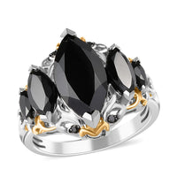 Natural Thai Black Spinel and Black Diamond Accent Ring in Platinum Over Sterling Silver (Size 6.0) 4.85 ctw