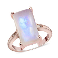 Premium Rainbow Moonstone and Natural Champagne Diamond Ring in Vermeil Rose Gold Sterling Silver (Size 9.0) 5.85 ctw