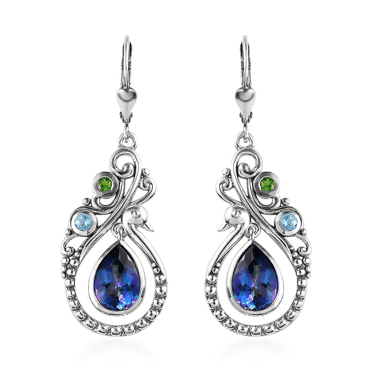 Brazilian Periwinkle Bloom Petalite and Multi Gemstone Drop Dangle Earrings in Sterling Silver 3.15 ctw