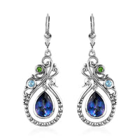 Brazilian Periwinkle Bloom Petalite and Multi Gemstone Drop Dangle Earrings in Sterling Silver 3.15 ctw