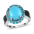 AMERICAN Natural Sleeping Beauty Turquoise and Multi Gemstone Halo Ring in Rhodium & Platinum Over Sterling Silver 3.75 ctw - Sticky add to cart bar