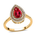 Certified & Appraised ILIANA 18K Yellow Gold AAA Ouro Fino Rubellite and G-H SI Diamond Double Halo Ring 3.75 Grams 1.80 ctw - Sticky add to cart bar