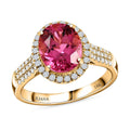 Certified & Appraised ILIANA 18K Yellow Gold AAA Ouro Fino Rubellite and G-H SI Diamond Halo Ring 4.75 Grams 3.00 ctw - Sticky add to cart bar