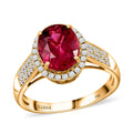 Certified & Appraised ILIANA 18K Yellow Gold AAA Ouro Fino Rubellite and G-H SI Diamond Ring 4.20 Grams 3.00 ctw - Sticky add to cart bar
