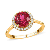 Certified & Appraised ILIANA 18K Yellow Gold AAA Ouro Fino Rubellite and G-H SI Diamond Halo Ring 3 Grams 2.45 ctw
