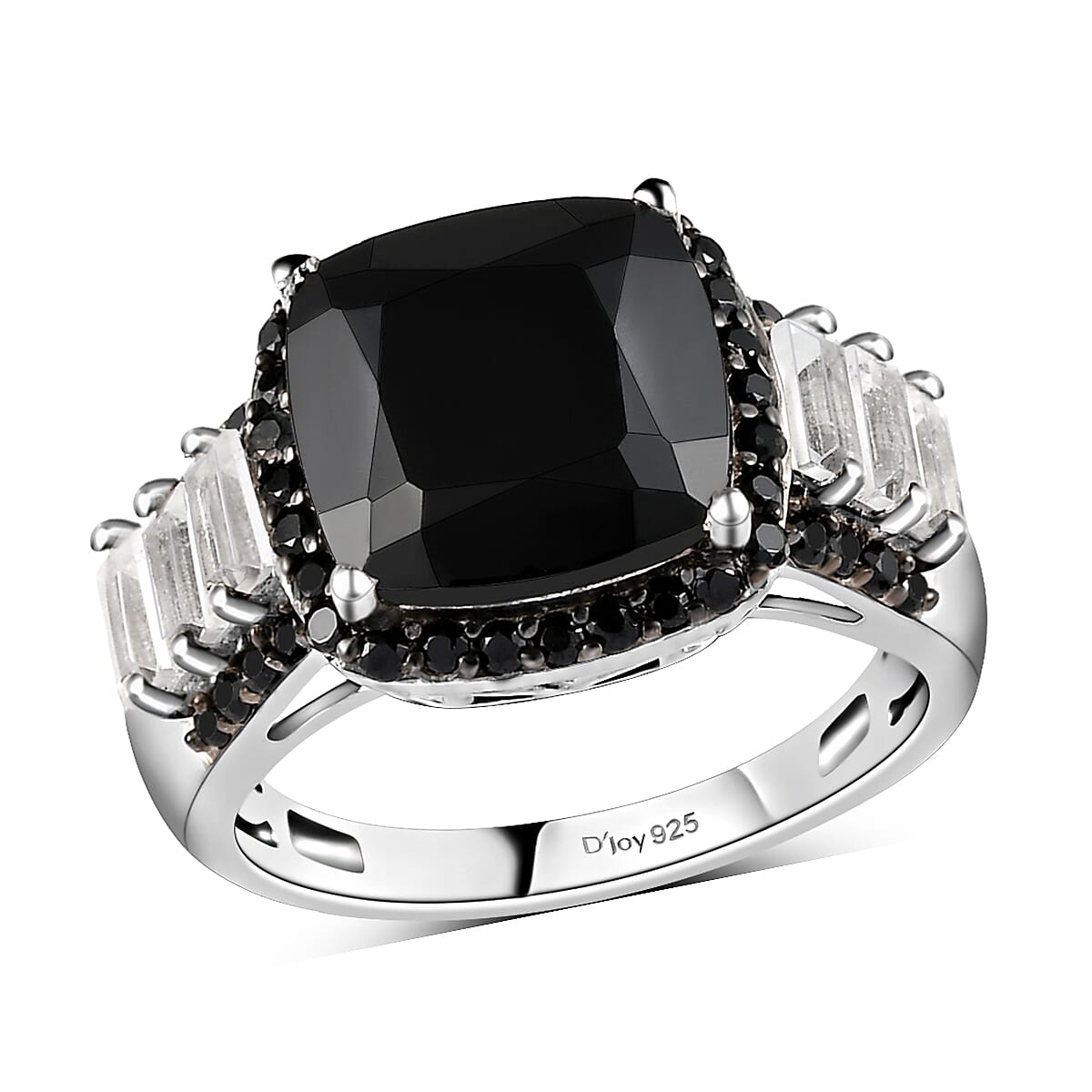 Thai Black Spinel and White Topaz Ring in Rhodium and Platinum Over Sterling Silver (Size 7.0) 6.50 ctw