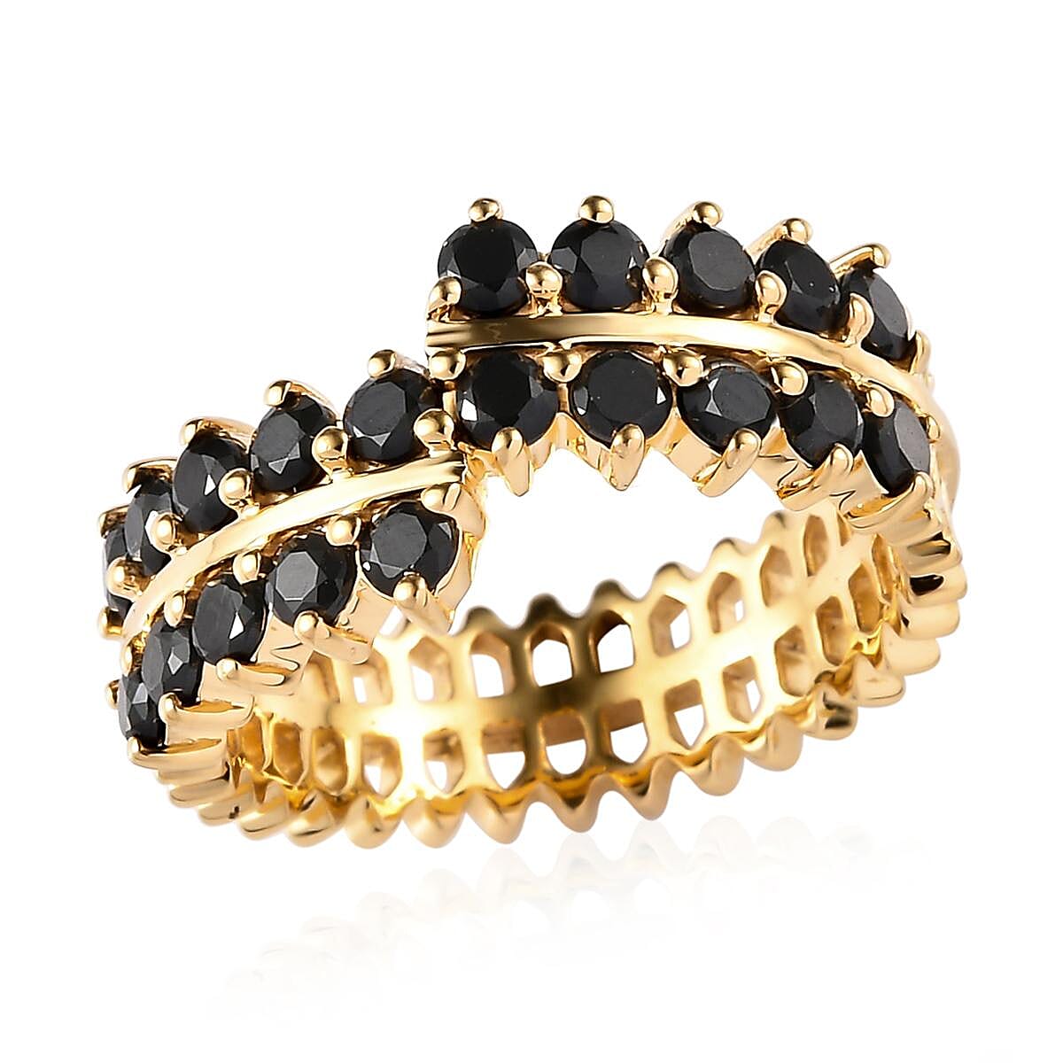 Natural Thai Black Spinel Band Ring in Vermeil Yellow Gold Over Sterling Silver 1.65 ctw