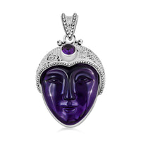 Sajen Silver African Amethyst Pendant, Carved Amethyst Pendant, Sterling Silver Pendant 33.85 ctw