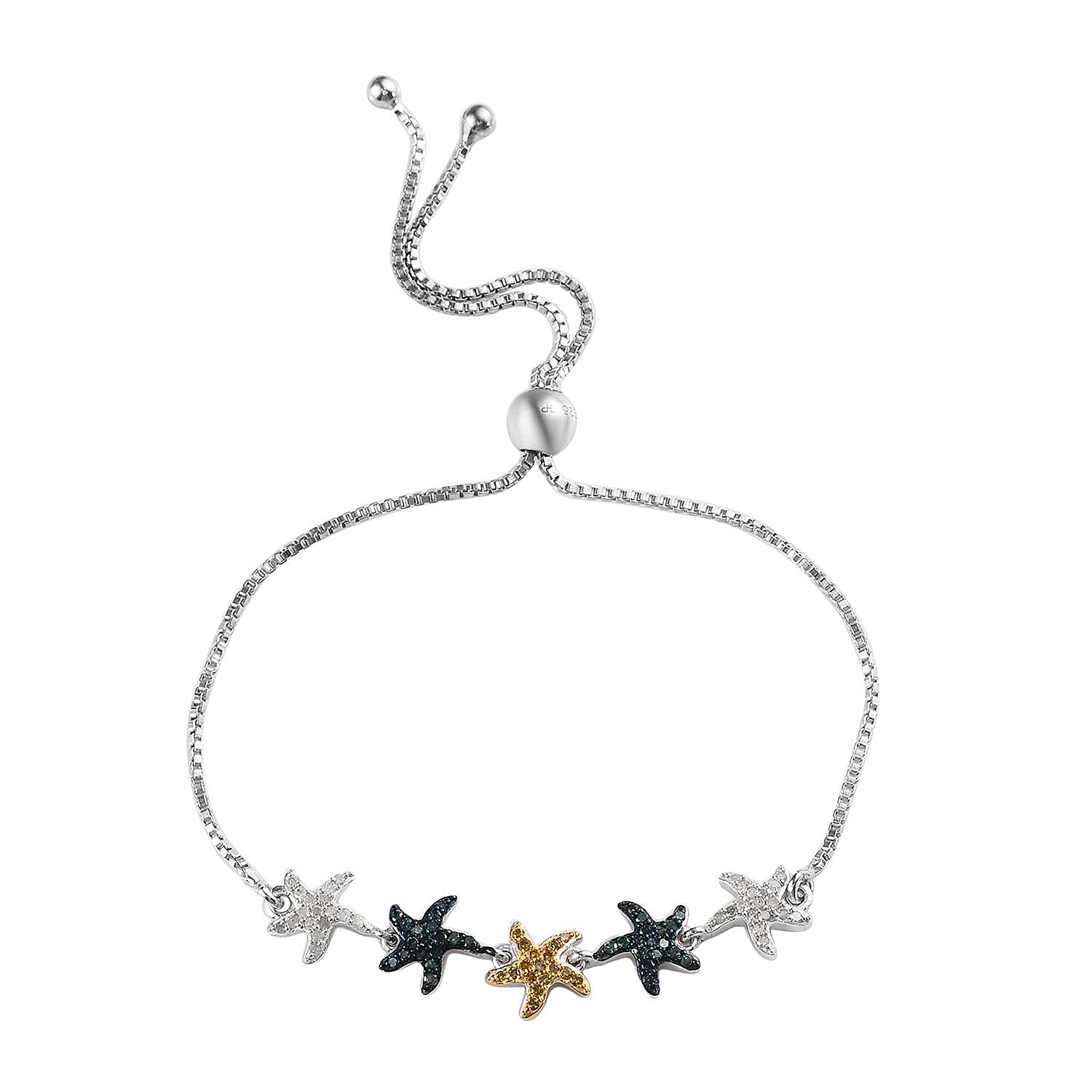 GP Special Sea Life Diamond Collection Blue and Yellow Diamond and Diamond Bolo Bracelet in Platinum Over Sterling Silver 0.50 ctw