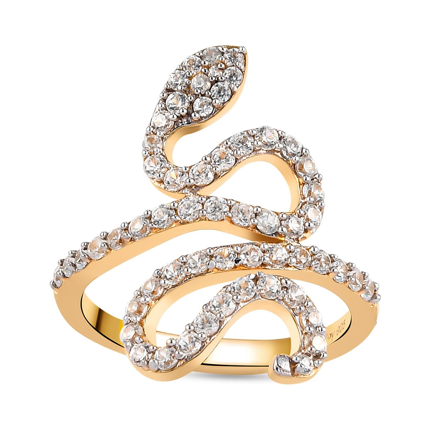 Natural White Zircon Snake Ring in Vermeil YG Over Sterling Silver (Size 6.0) 1.10 ctw
