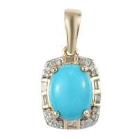 Luxoro 10K Yellow Gold Premium Sleeping Beauty Turquoise and Diamond Pendant 2.55 ctw