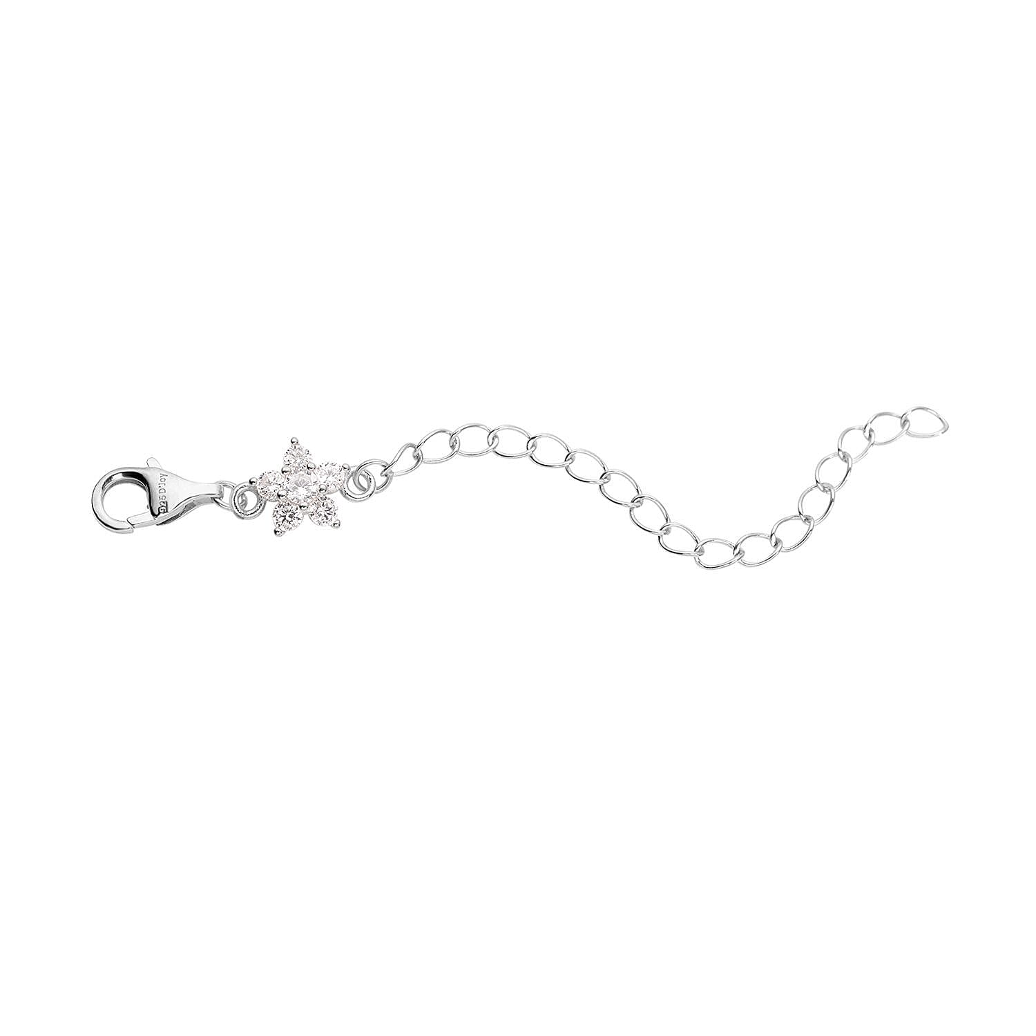Simulated Diamond 9mm Lobster Lock with Plum Blossom Extender Chain in Rhodium Over Sterling Silver (2 In) 0.50 ctw