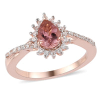 Blush Tourmaline, Natural Whtie Zircon Ring in Vermeil RG Over Sterling Silver 1.00 ctw